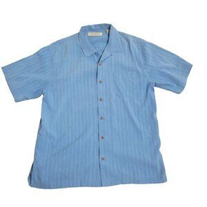 Tommy Bahama Mens Size Large Blue 100% Silk Short Sleeve Hawaiian Camp Shirt